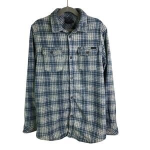 O'neill Casual Button Down Flannel Shirt Boys Sz L Slate Blue Snap Button Plaid‎